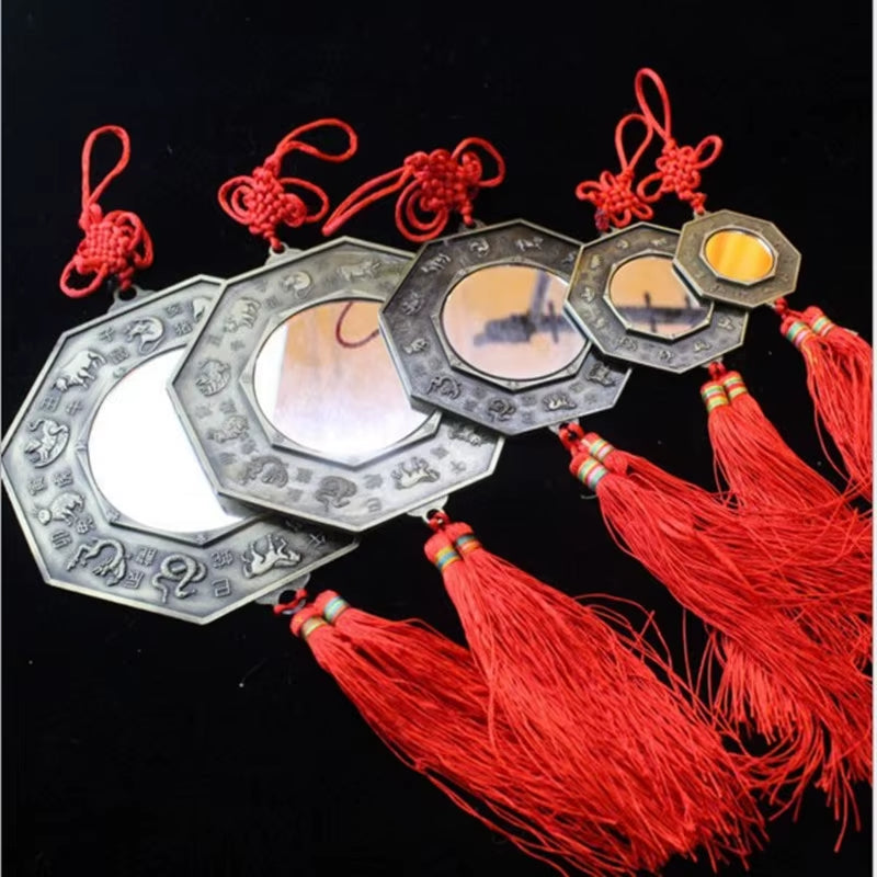 1PC Chinese Feng Shui Bagua Mirror Metal Yin Yang Bagua Mirror with Chinese Knot Good Luck Fortune Prayer