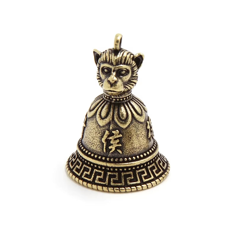 Brass Chinese 12 Zodiac Animals Heads Bell Keychain Pendants Jewelry Vintage Copper Feng Shui Car Key Chain Hanging Keyring Gift