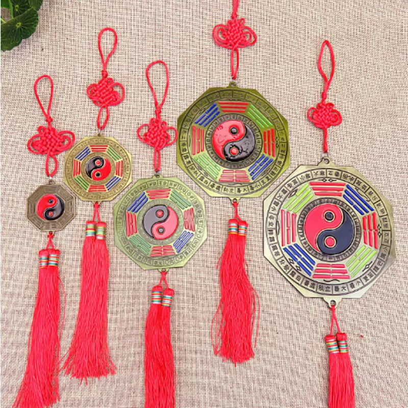1PC Chinese Feng Shui Bagua Mirror Metal Yin Yang Bagua Mirror with Chinese Knot Good Luck Fortune Prayer