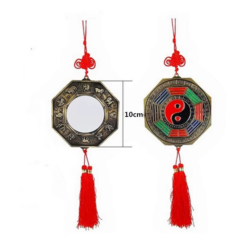 1PC Chinese Feng Shui Bagua Mirror Metal Yin Yang Bagua Mirror with Chinese Knot Good Luck Fortune Prayer