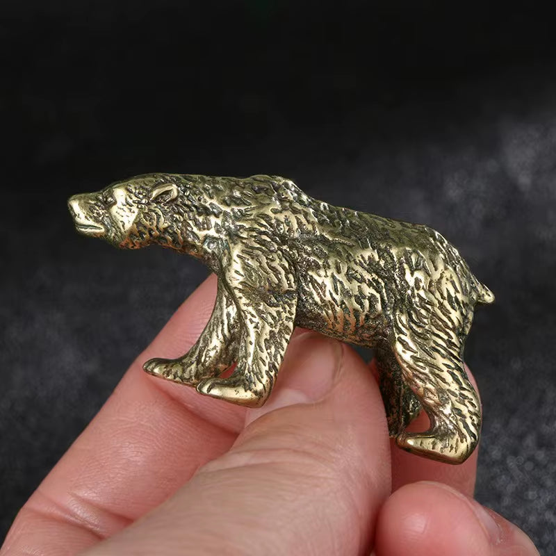 Antique Brass Bear Ornament Solid Copper Polar Bear Figurine Miniature Animals Model Tea Pet Desktop Crafts Home Decor