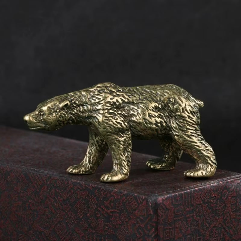 Antique Brass Bear Ornament Solid Copper Polar Bear Figurine Miniature Animals Model Tea Pet Desktop Crafts Home Decor