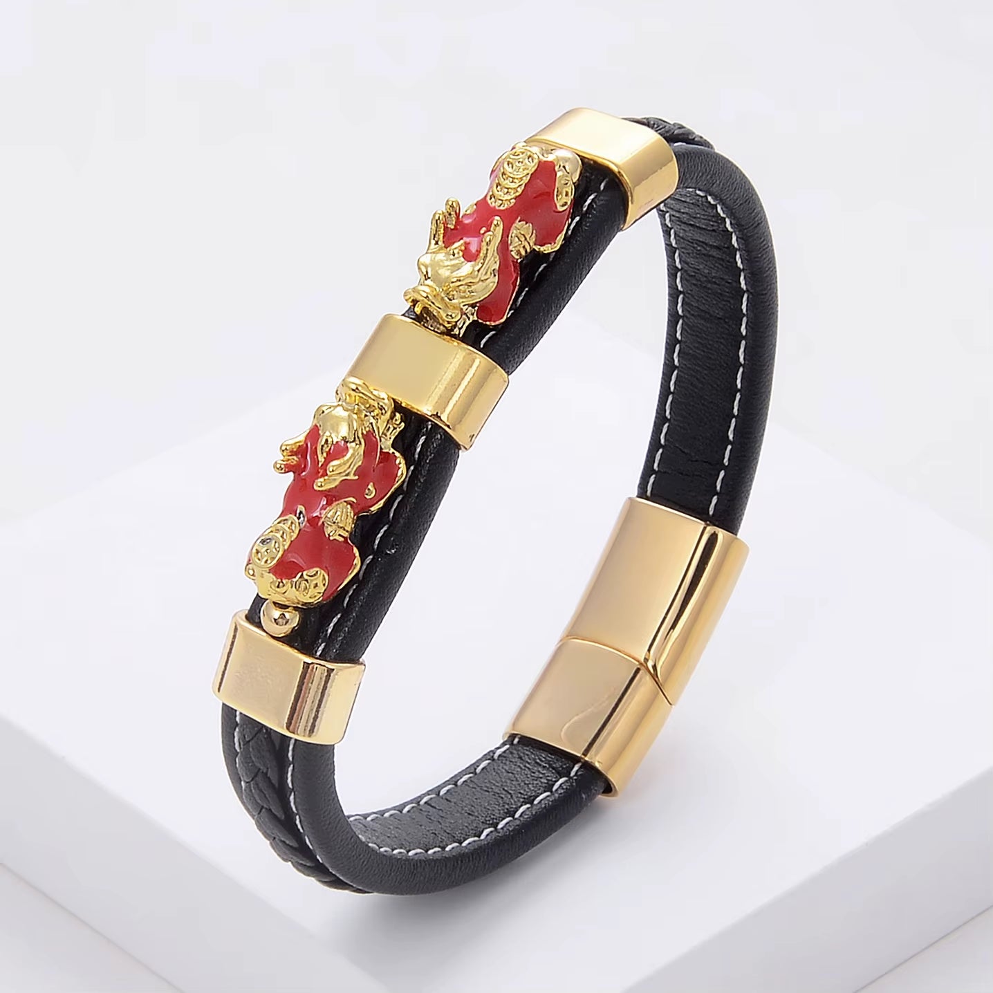 Men'S Feng Shui Bracelet Charm Woven Leather Rope Chain Colorful PIXIU Guard Bracelet for Health Wealth and Luck Jewelry