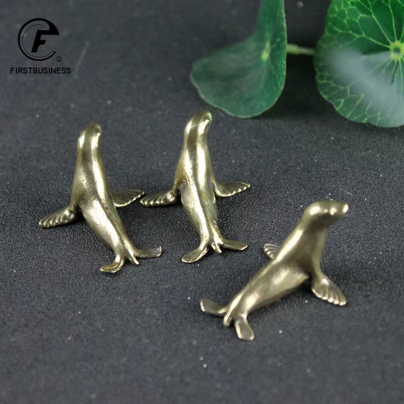Sea Animal Seal Figurines Miniatures Retro Brass Office Desktop Crafts Ornament Gifts Home Decorations Living Room Accessories