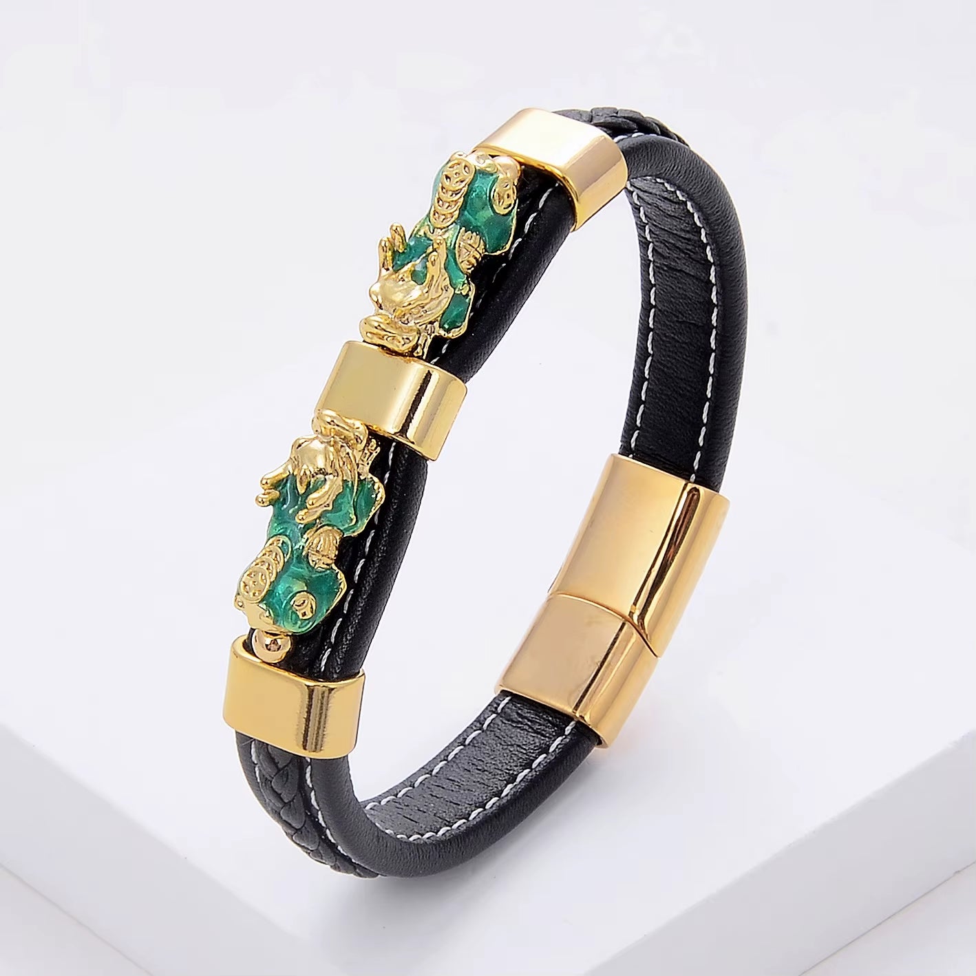 Men'S Feng Shui Bracelet Charm Woven Leather Rope Chain Colorful PIXIU Guard Bracelet for Health Wealth and Luck Jewelry