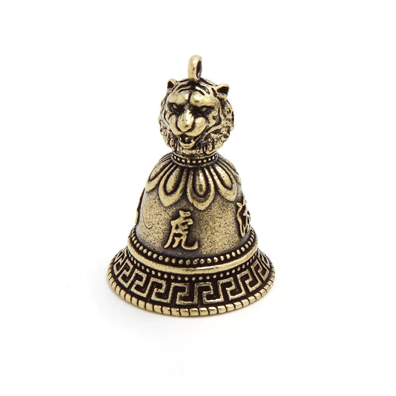 Brass Chinese 12 Zodiac Animals Heads Bell Keychain Pendants Jewelry Vintage Copper Feng Shui Car Key Chain Hanging Keyring Gift