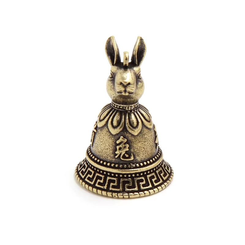Brass Chinese 12 Zodiac Animals Heads Bell Keychain Pendants Jewelry Vintage Copper Feng Shui Car Key Chain Hanging Keyring Gift