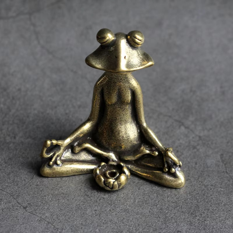 Antique Brass Meditation Zen Frog Statue Ornament Copper Animal Sculpture Incense Burner Home Desk Decorations Tea Pet