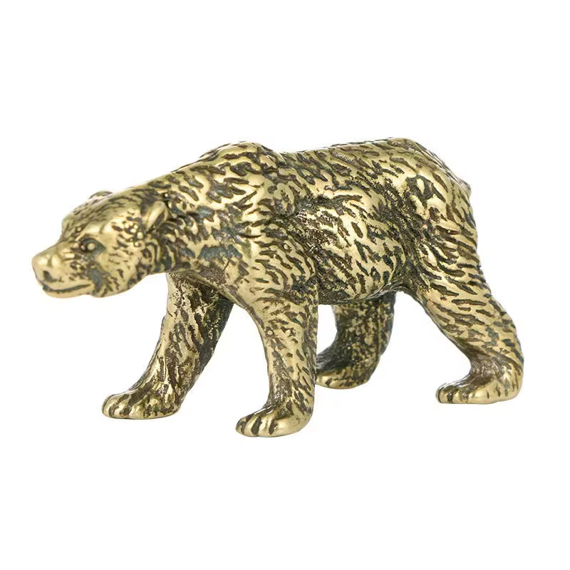 Antique Brass Bear Ornament Solid Copper Polar Bear Figurine Miniature Animals Model Tea Pet Desktop Crafts Home Decor
