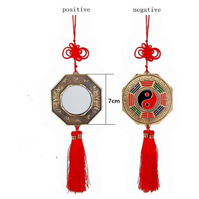 1PC Chinese Feng Shui Bagua Mirror Metal Yin Yang Bagua Mirror with Chinese Knot Good Luck Fortune Prayer