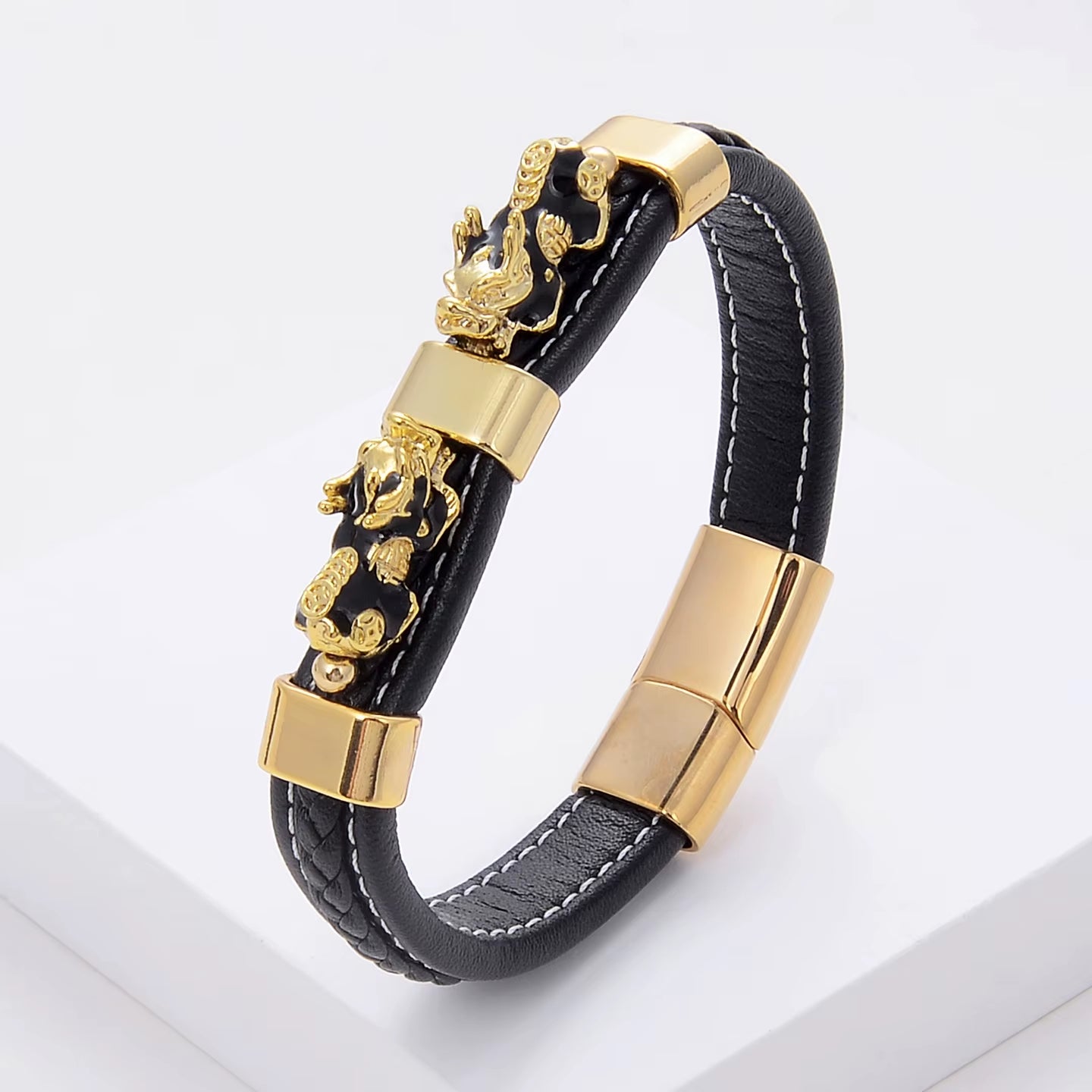 Men'S Feng Shui Bracelet Charm Woven Leather Rope Chain Colorful PIXIU Guard Bracelet for Health Wealth and Luck Jewelry