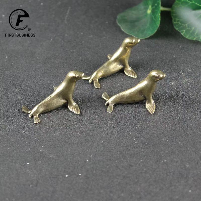 Sea Animal Seal Figurines Miniatures Retro Brass Office Desktop Crafts Ornament Gifts Home Decorations Living Room Accessories