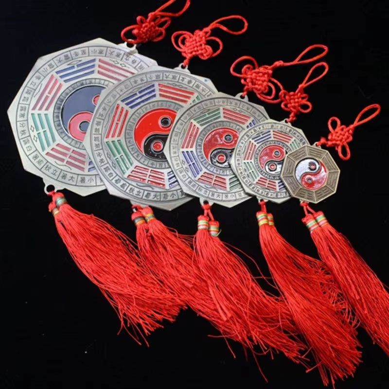 1PC Chinese Feng Shui Bagua Mirror Metal Yin Yang Bagua Mirror with Chinese Knot Good Luck Fortune Prayer