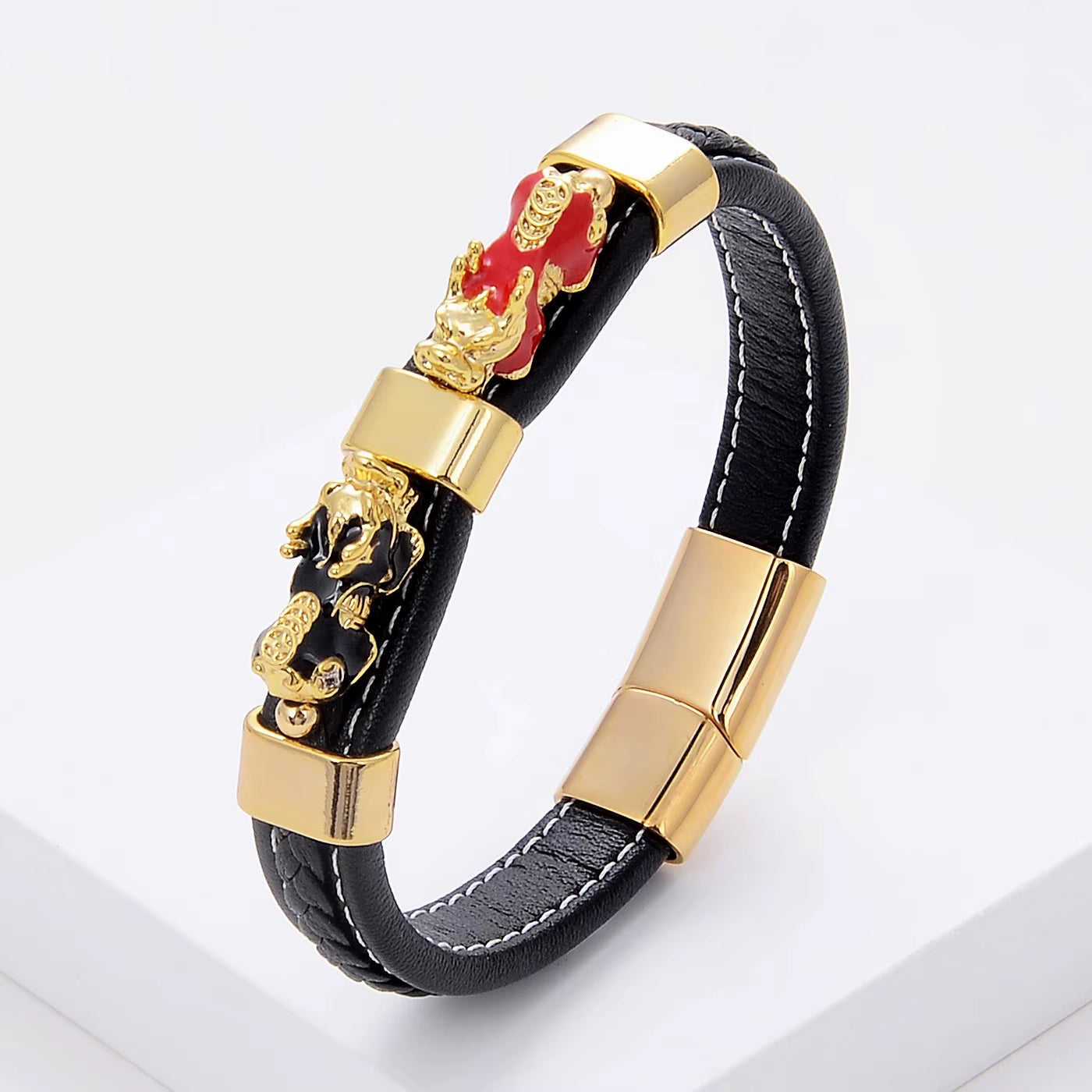 Men'S Feng Shui Bracelet Charm Woven Leather Rope Chain Colorful PIXIU Guard Bracelet for Health Wealth and Luck Jewelry
