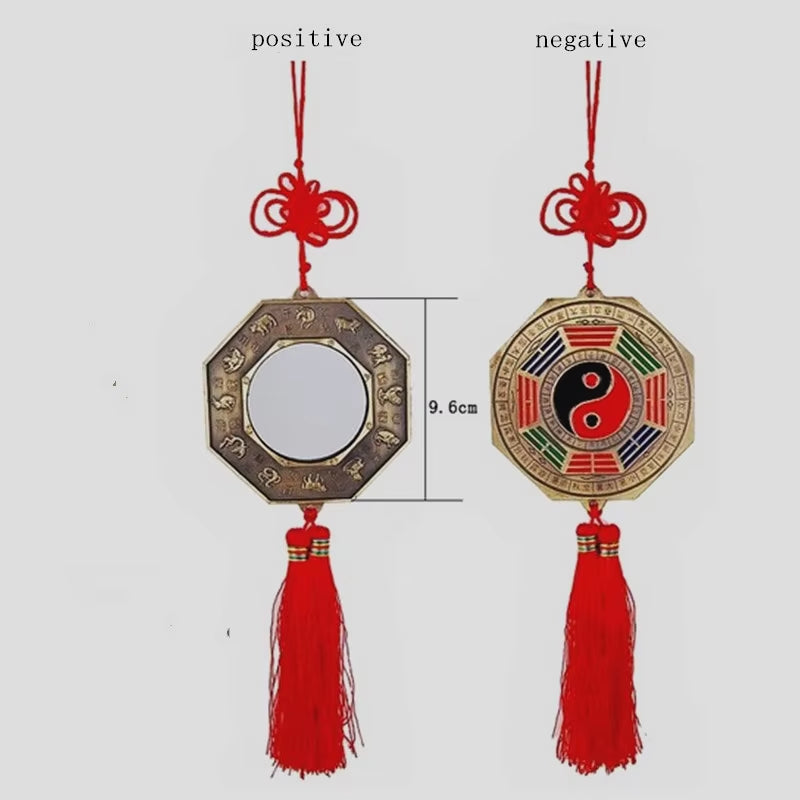 1PC Chinese Feng Shui Bagua Mirror Metal Yin Yang Bagua Mirror with Chinese Knot Good Luck Fortune Prayer