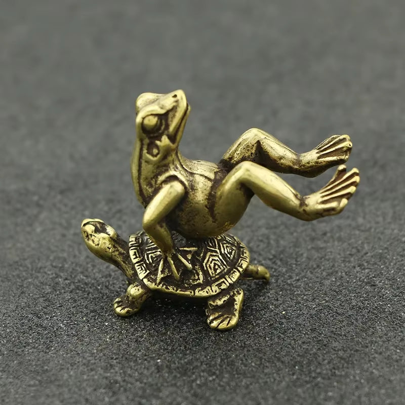 Antique Play Brass Tortoise Frog Miniature Statue Decoration Desk Decoration Home Decoration Bronze Sculpture
