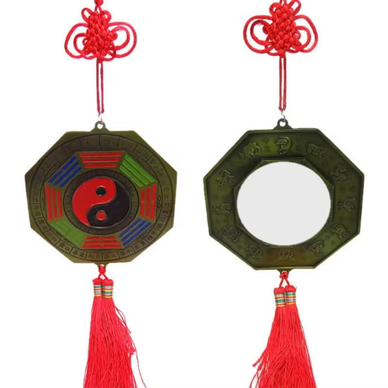 1PC Chinese Feng Shui Bagua Mirror Metal Yin Yang Bagua Mirror with Chinese Knot Good Luck Fortune Prayer