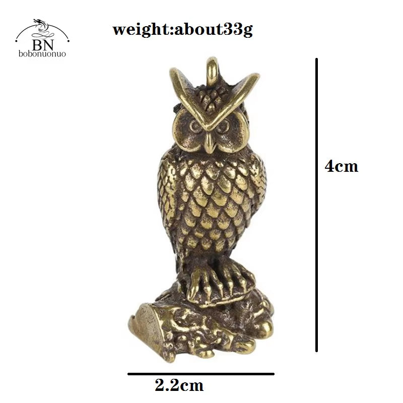 Antique Solid Brass Standing Owl Miniature Figurines Retro Copper Animal Tea Pet Desktop Ornament Decor Crafts Keychain Pendants