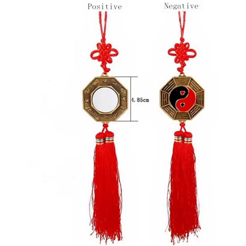 1PC Chinese Feng Shui Bagua Mirror Metal Yin Yang Bagua Mirror with Chinese Knot Good Luck Fortune Prayer