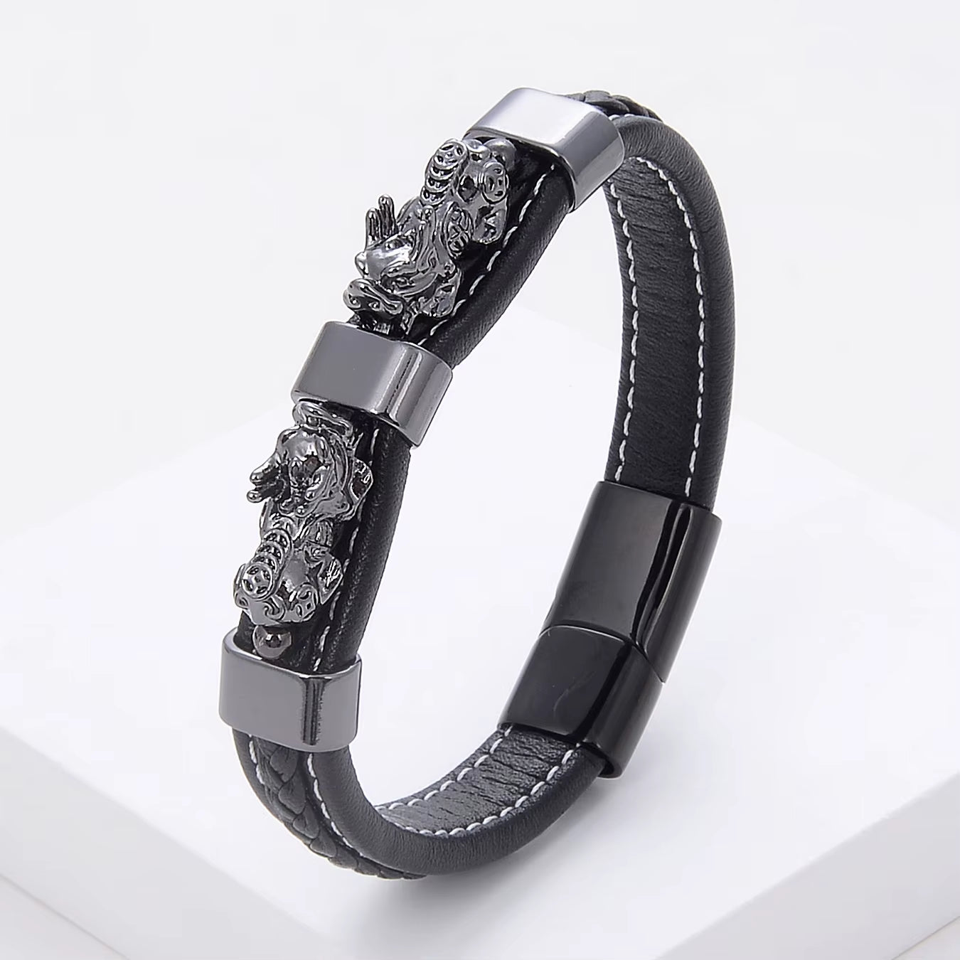 Men'S Feng Shui Bracelet Charm Woven Leather Rope Chain Colorful PIXIU Guard Bracelet for Health Wealth and Luck Jewelry